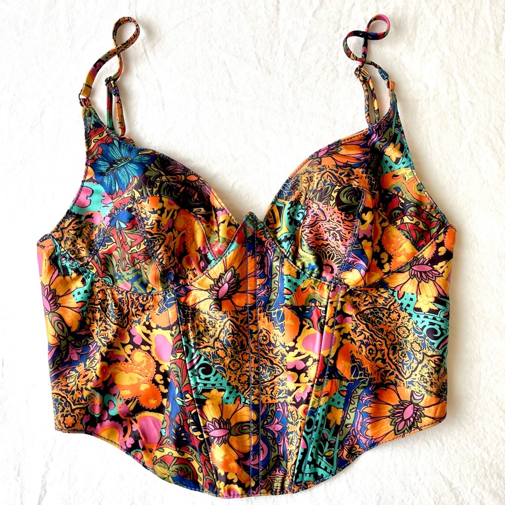 Urban Outfitters Karissa Multicolor Floral Corset Bustier Top